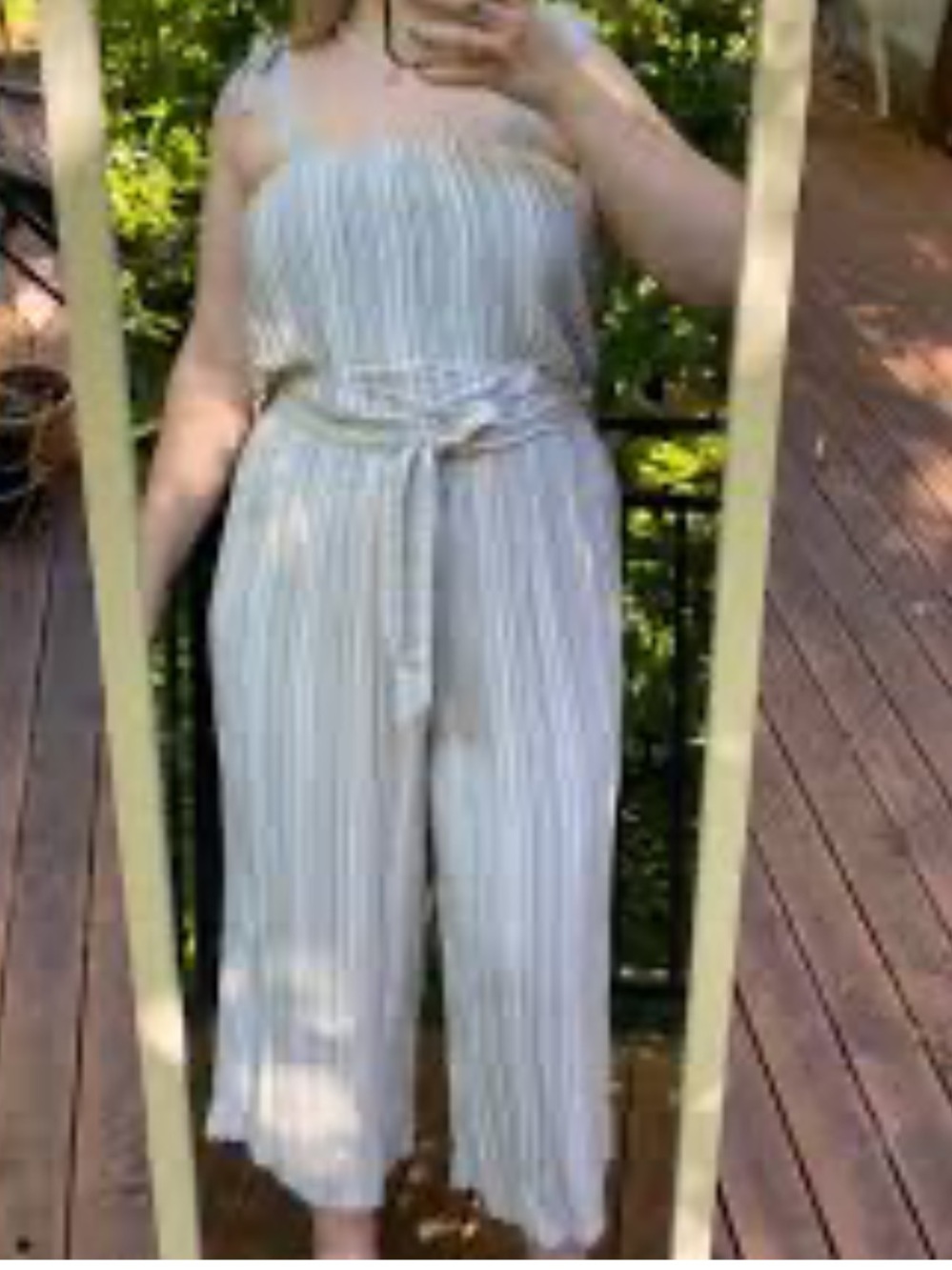 Striped Wide-Leg Strapless Jumpsuit in Blue and White